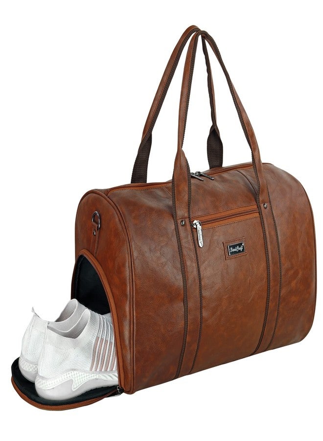 Hard Craft Square Textured PU Leather Stylish Duffle Bags Cabin Size Airline Friendly 35L Luxury Medium Size Travel Duffel Bag for Men and Women Rust (Rust) - Image 1